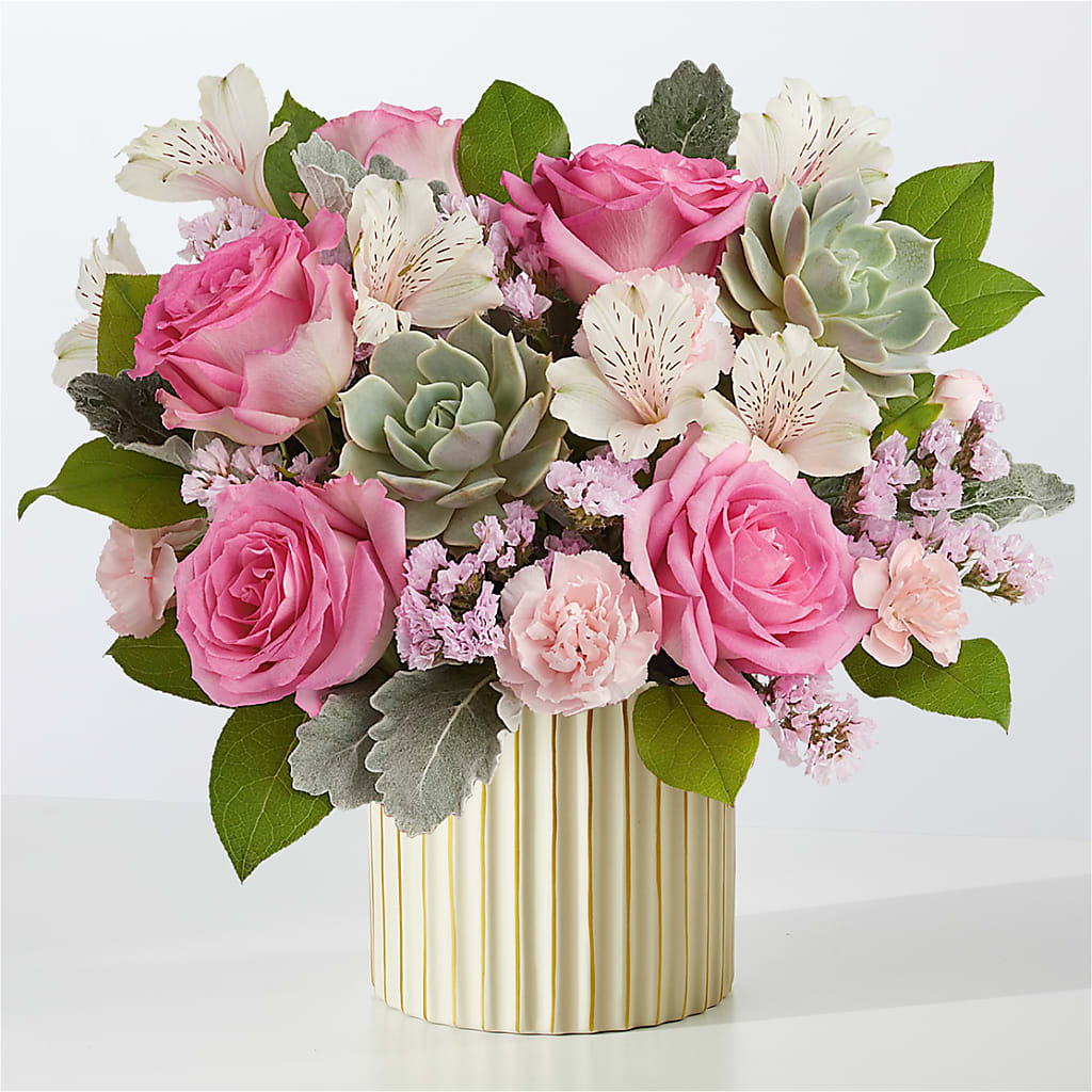 Dusty Rose Bouquet with Ivory Vase – THE CARRIAGE HOUSE FLORAL & GIFTS, Marlette MI
