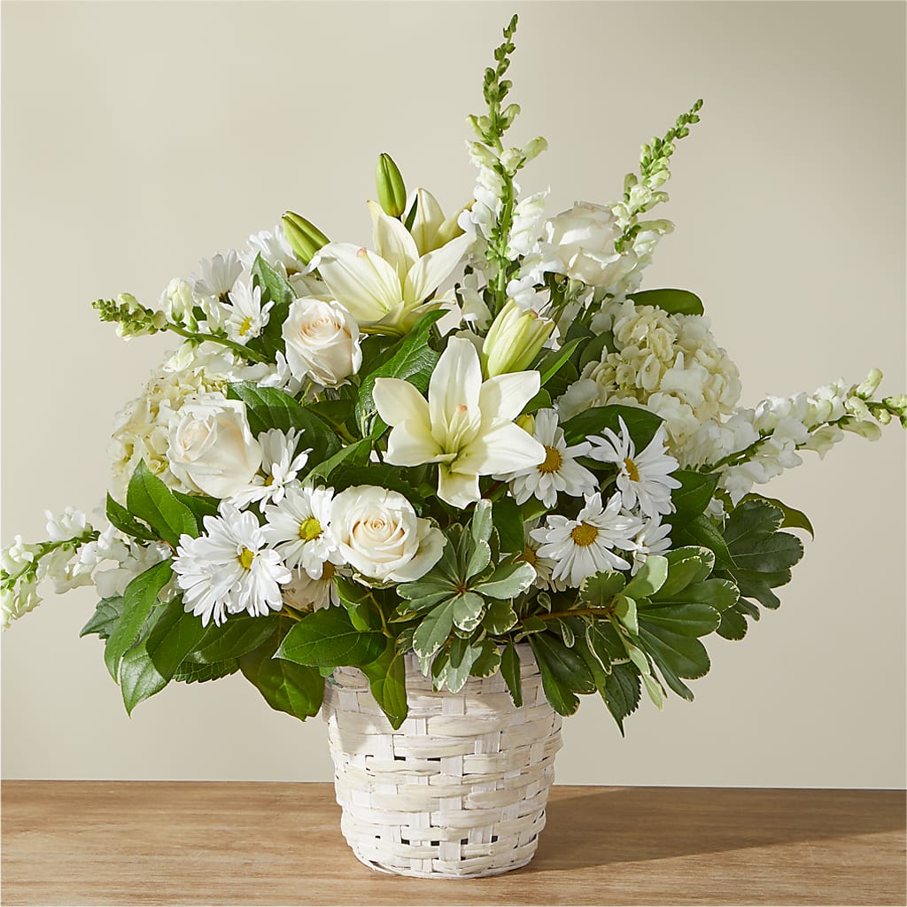 Ivory Elegance Floral Basket – THE CARRIAGE HOUSE FLORAL & GIFTS, Marlette MI