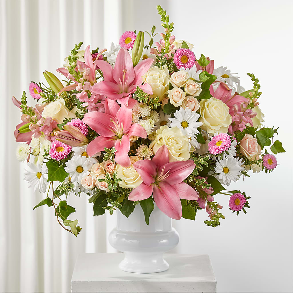 Empathetic Blooms Urn Arrangement – THE CARRIAGE HOUSE FLORAL & GIFTS, Marlette MI