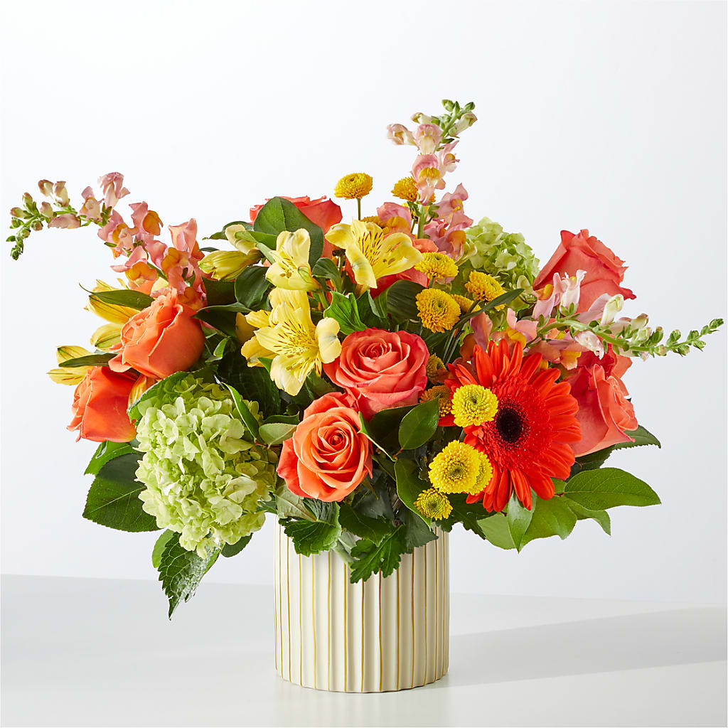 Autumn Sunshine Bouquet with Ivory Vase – THE CARRIAGE HOUSE FLORAL & GIFTS, Marlette MI