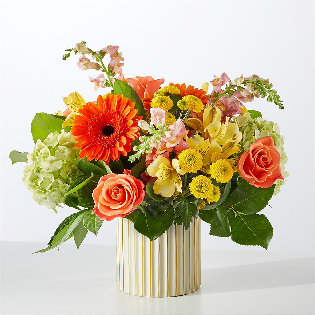 Autumn Sunshine Bouquet with Ivory Vase – THE CARRIAGE HOUSE FLORAL & GIFTS, Marlette MI