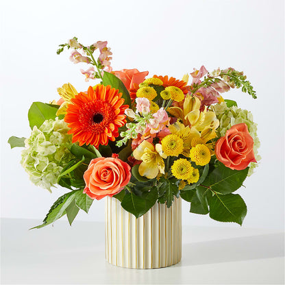 Autumn Sunshine Bouquet with Ivory Vase – THE CARRIAGE HOUSE FLORAL & GIFTS, Marlette MI