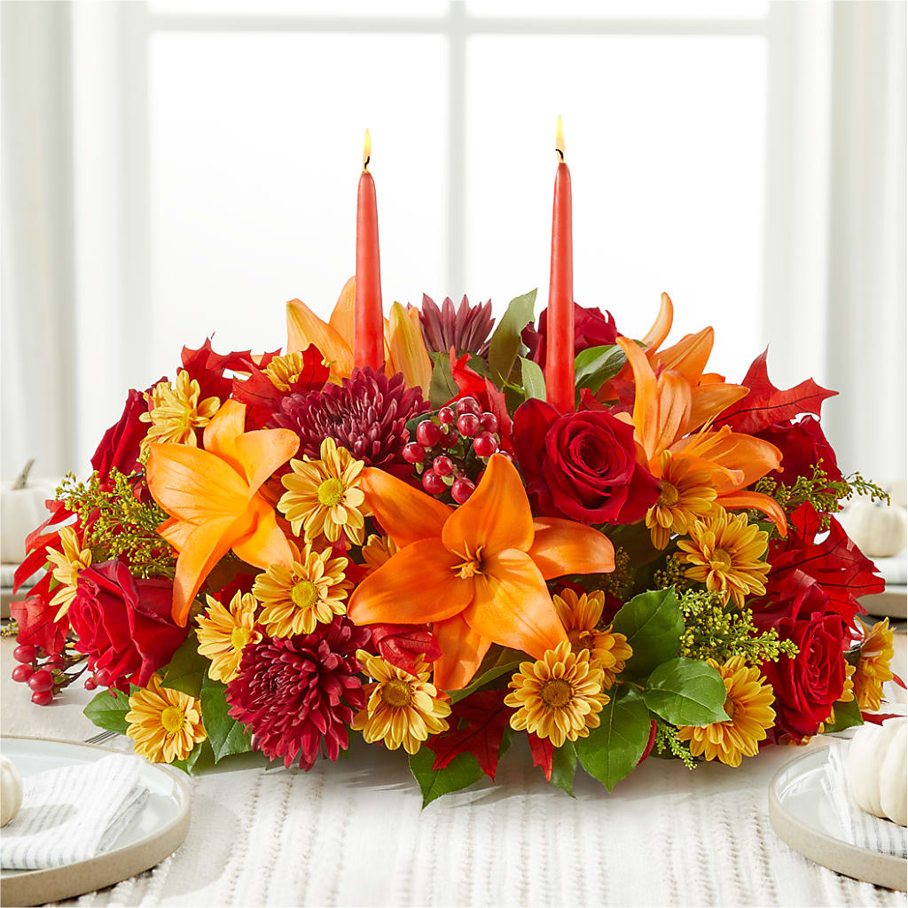 Autumn's Embrace Centerpiece – THE CARRIAGE HOUSE FLORAL & GIFTS, Marlette MI