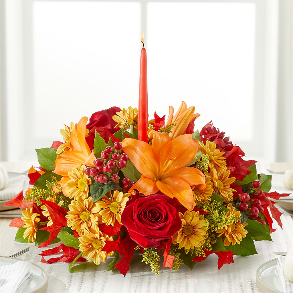 Autumn's Embrace Centerpiece – THE CARRIAGE HOUSE FLORAL & GIFTS, Marlette MI